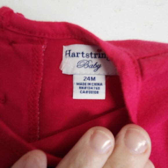 Hartstrings Baby Girls Red Ruffle Dress W/ Bow Accent 24M 100% Cotton Short 2452 - Picture 4 of 7